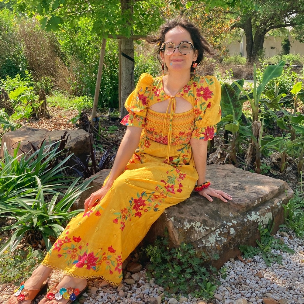 FARM rio Yellow Flower Dream Puff Sleeve Dress Size XSmall Us Size 2-4